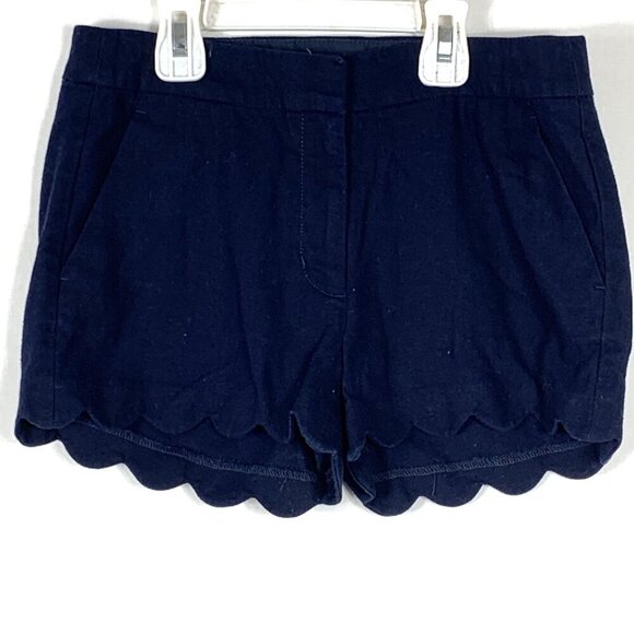 Crewcuts Girls Shorts Navy Blue Linen Blend Size 12 Pockets Scalloped Hem - Picture 1 of 8